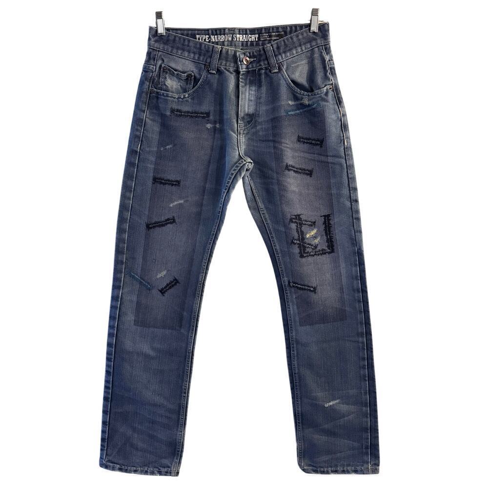 Neighborhood Men’s Narrow Straight Selvage Denim Jean SZ 32 Embroidered Grunge